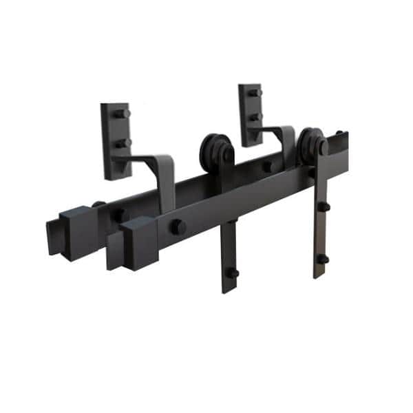 Unfinished Knotty Pine Double Sliding Barn Door with Black Hardware