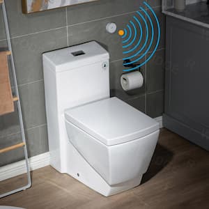 TAOZI 1-piece 1.1 GPF/1.6 GPF High Efficiency Dual Flush Square Elongated Toilet in White with Soft Closed Seat Included