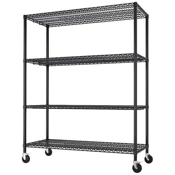 4-Tiers Steel Adjustable Garage Storage Shelving Unit in Black with Wheels 55.12 in. W x 75.59 in. H x 23.62 in. D