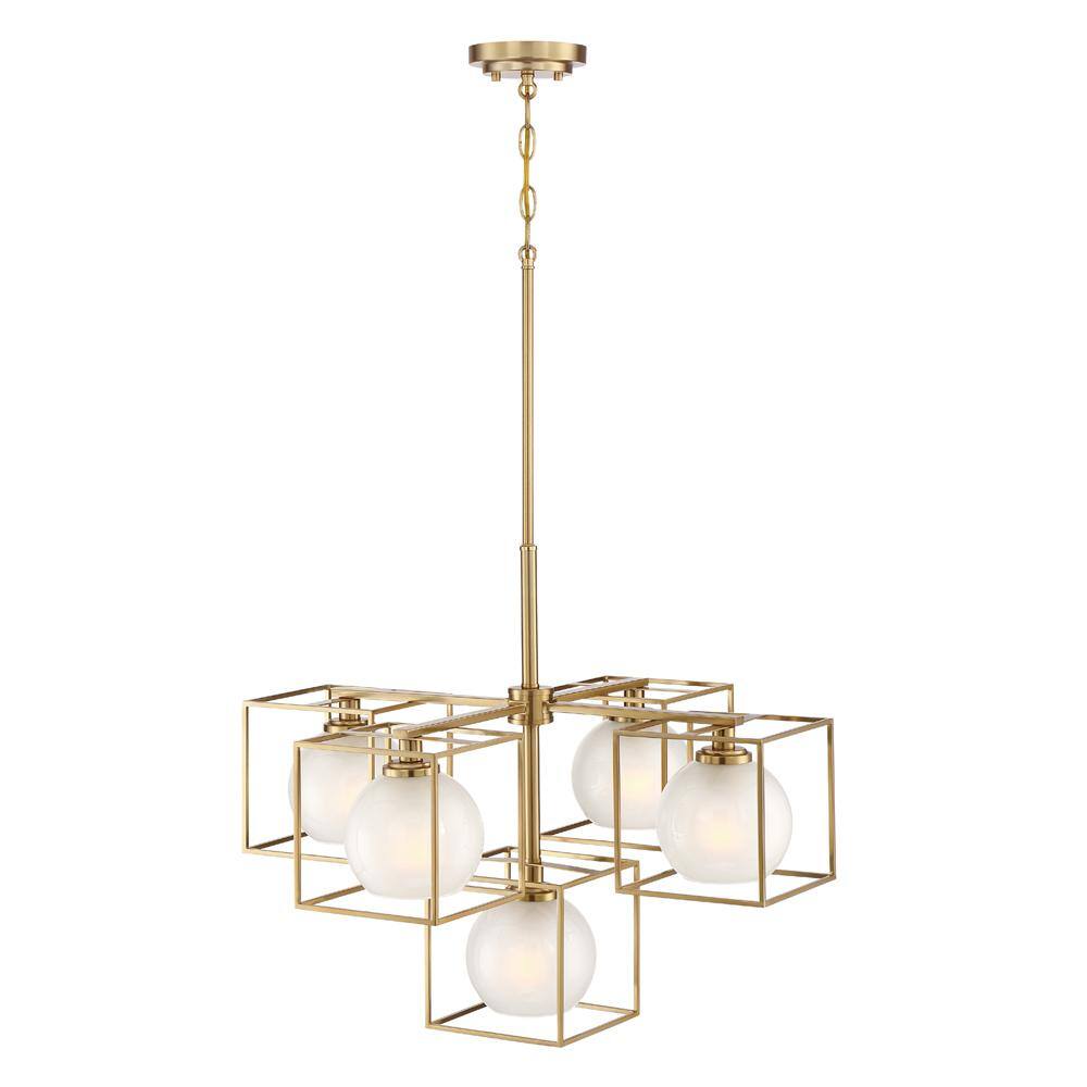 Brushed Gold Cube Frame Chandelier with Globe Shades