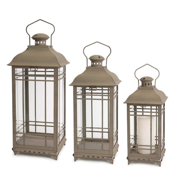 HomeRoots Brown Metal Candle Lantern Set of 3-Pack