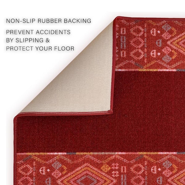 Southwestern Bordered Burnt Orange Color 26 in. Width x Your Choice Length Custom Size Roll Runner Rug/Stair Runner