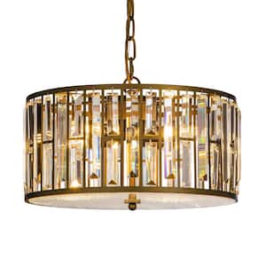 15.75 in. 4-Light Modern Farmhouse Gold Lantern Drum Chandeliers Pendant Ceiling lighting with Clear Crystal Shade