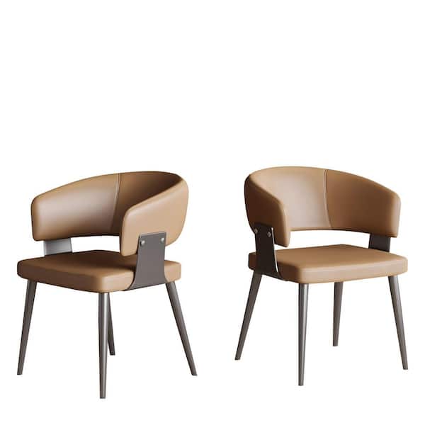 2-Piece Set, Brown Faux Leather Dining Chair