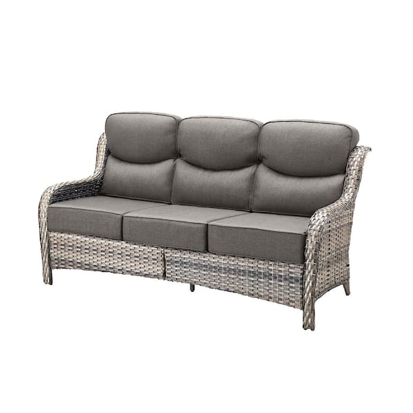 1-Piece Gray Wicker Patio Conversation Outdoor Couch, Patio Sofa with Gray Radian Cushions