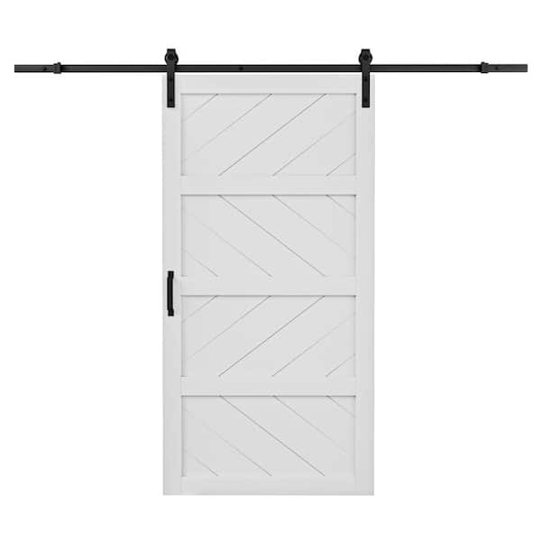 ARK DESIGN 42 in. x 84 in. 4-Lites White Wave MDF Barn Door Slab with Installation Hardware Kit