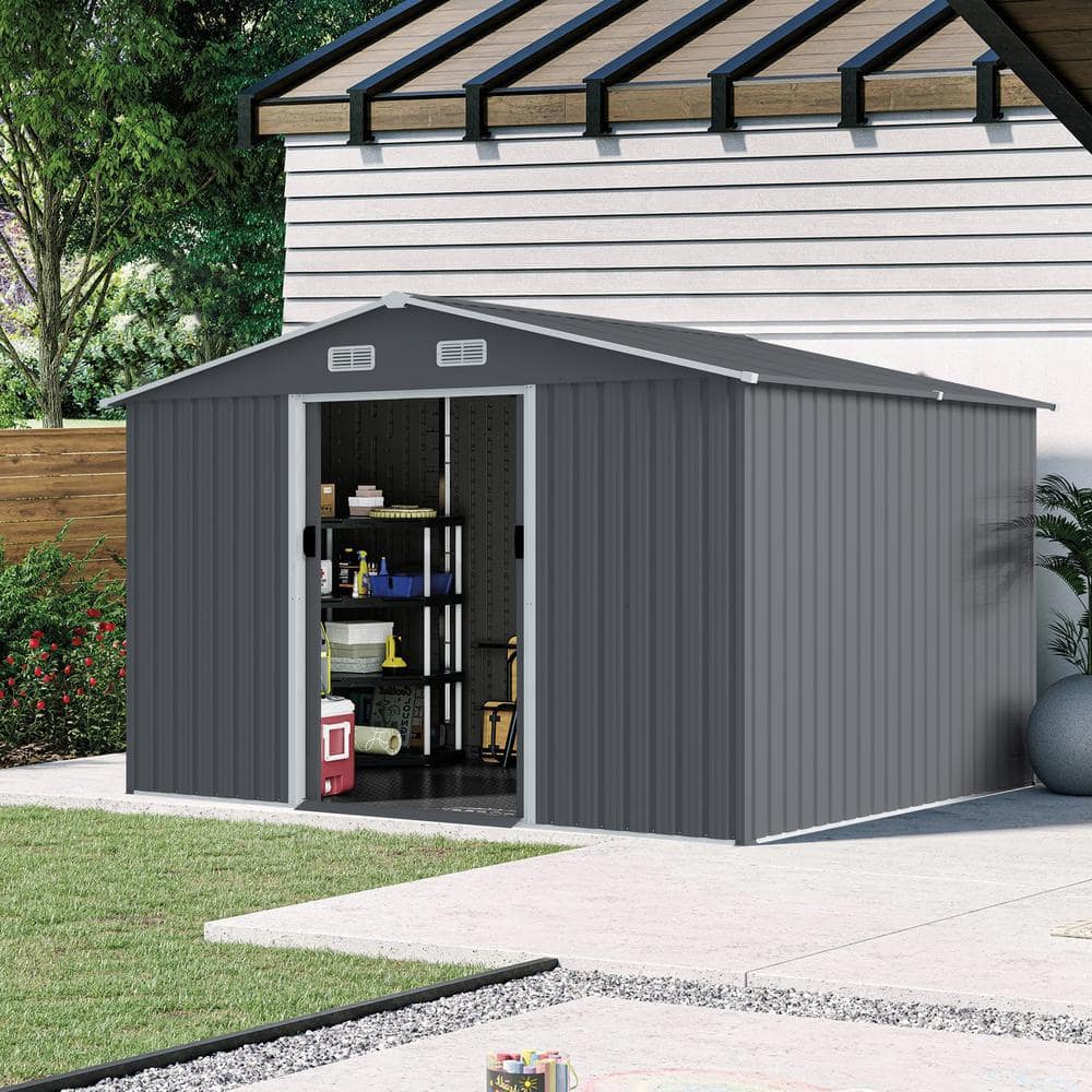 8 ft. W x 10 ft. D Outdoor Metal Shed with Sliding Doors Air Vent for Backy