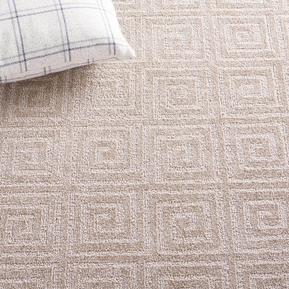 Beige Hand-Knotted Synthetic Rectangular Area Rug