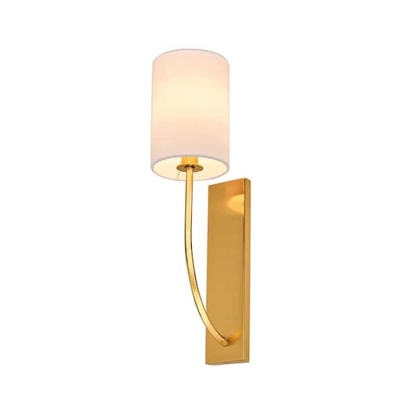 Bedroom collection 4.53 in. 1-Light Gold Finish Linear Wall Sconce with Cloth Fiber Shade