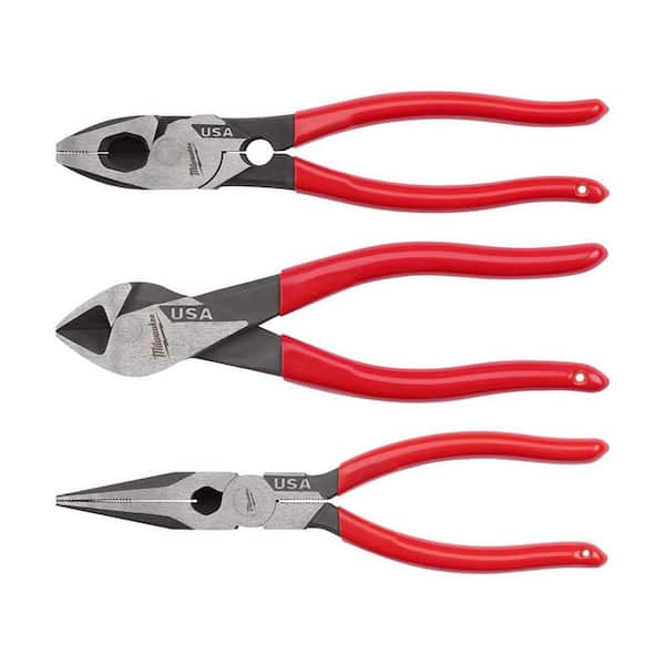 Milwaukee Linesman Plier with Thread Cleaner with 8 in. Long Nose Plier and 7 in. Diagonal Plier