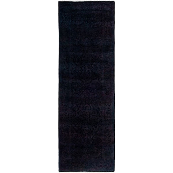 Overdyed Black 3 ft. x 8 ft. Solid Wool Indoor Runner Rug