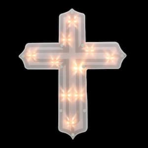 14 in. Lighted Religious Cross Easter Window Silhouette Decoration
