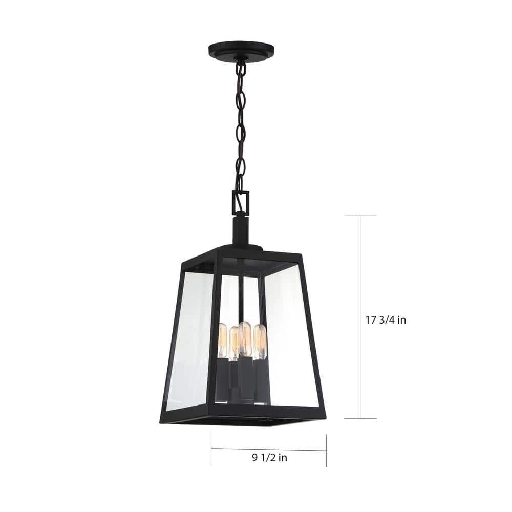 Matte Black Glass 4-Light Hanging Lantern for Indoor/Outdoor