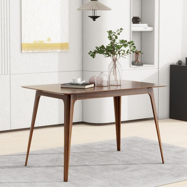 Qualler Walnut Rectangular Dining Table with Rubberwood Solid Wood Legs ...