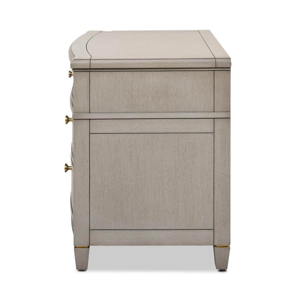 Dauphin Grey Cashmere 3-Drawer Nightstand with Gold Accents