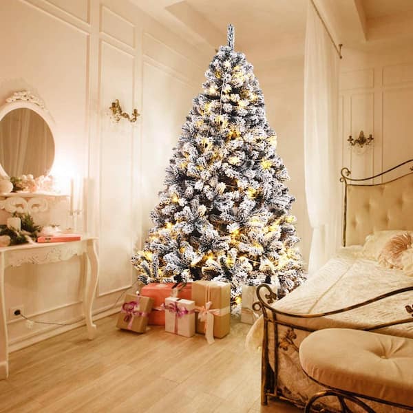 Gymax 9 ft. Unlit Snow Flocked Artificial Christmas Tree Hinged