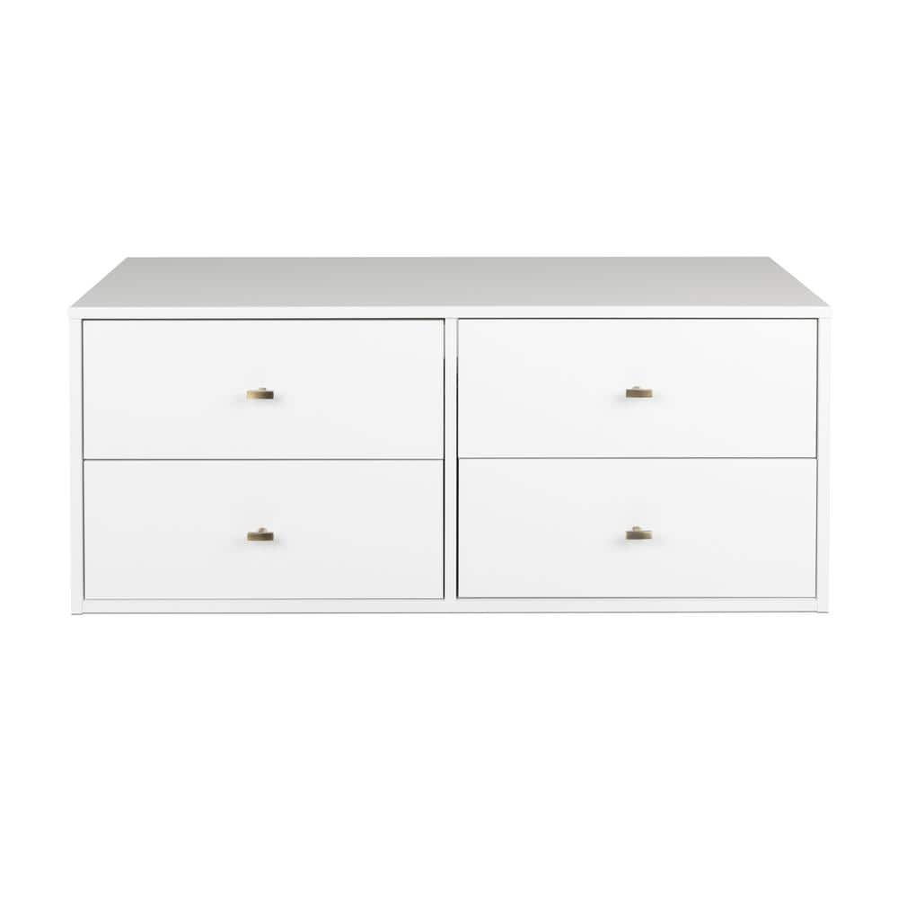 Serenity White Floating Dresser with Brushed Brass Knobs