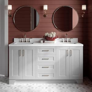 Taylor 66.25 in. W x 22 in. D x 36 in. H Double Sink Freestanding Bath Vanity in Grey with Carrara Quartz Top