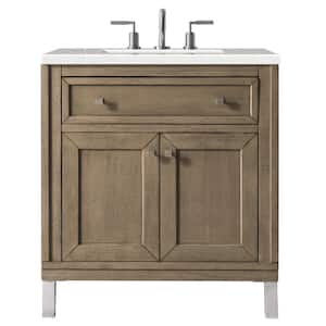 Chicago 30 in. W x 23.5 in. D x 34 in. H Single Bath Vanity in Whitewashed Walnut with Eternal Serena Quartz Top