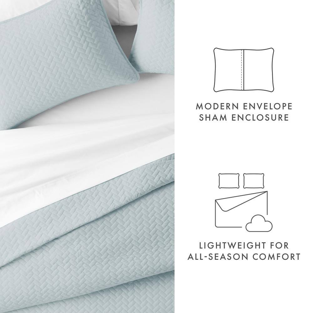 Pale Blue Twin Microfiber Quilted Coverlet & Sham Set