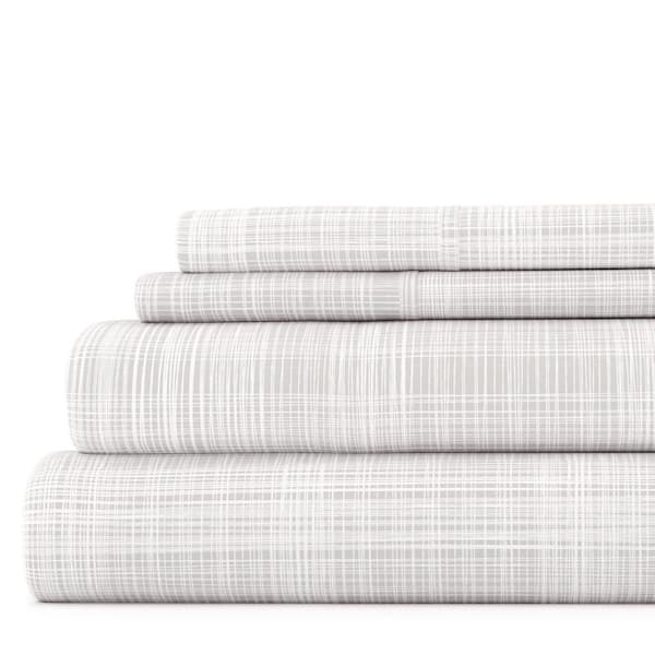 Becky Cameron 4-Piece Gray Plaid Microfiber Queen Sheet Set