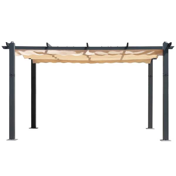 VEIKOUS 10 ft. x 13 ft. Pink Aluminum Outdoor Patio Pergola with Retractable Sun Shade Canopy Cover