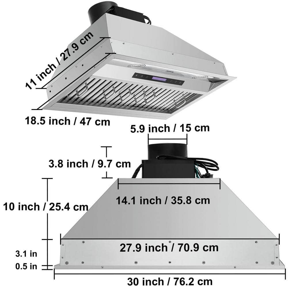 VEVOR 30-Inch Stainless Steel 4-Speed Ducted Range Hood