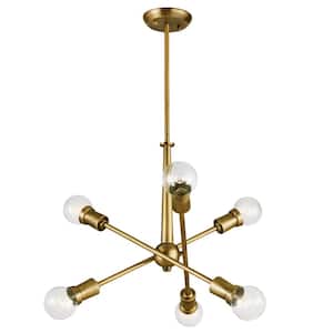 Armstrong 20 in. 6-Light Natural Brass Mid-Century Modern Sputnik Chandelier for Dining Room