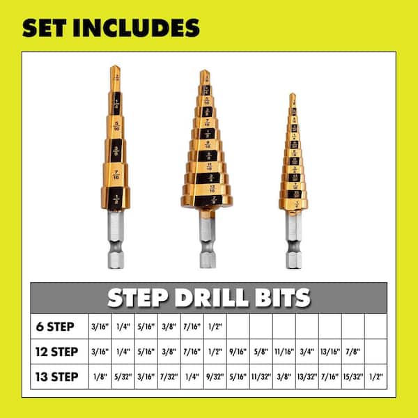 Step Drill Bit Set (3-Pieces)