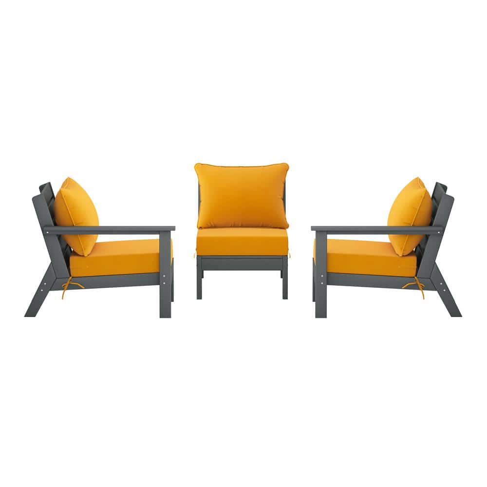 Birchwood Gray Arrangeable 3-Piece HDPE Deep Seating Outdoor Patio Conversation Sofa Arm Chair Set w/ Yellow Cushions price history on PriceWatchPro