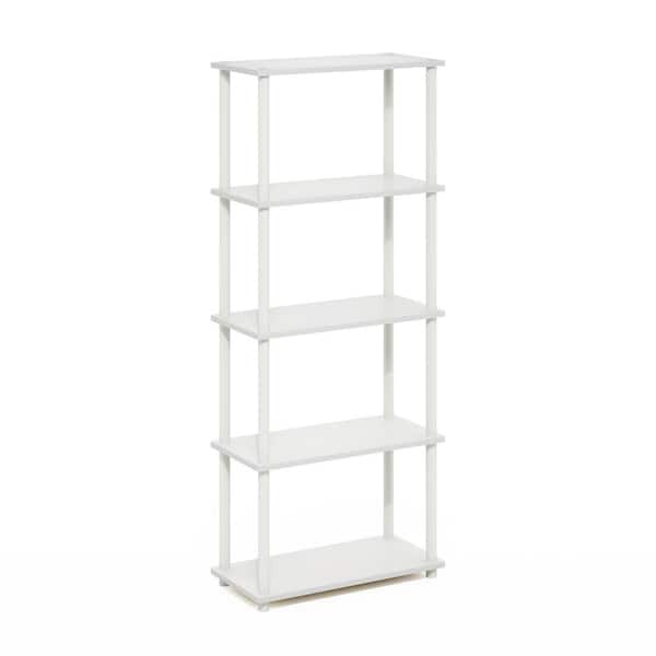 Furinno Turn-N-Tube 57.4 in. Tall White/White Wood 5-Shelf Etagere Bookcases