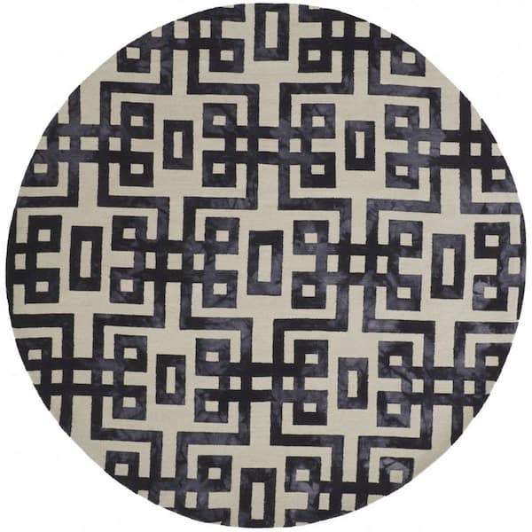 10 ft. Round Ivory, Black Solid Color Area Rug