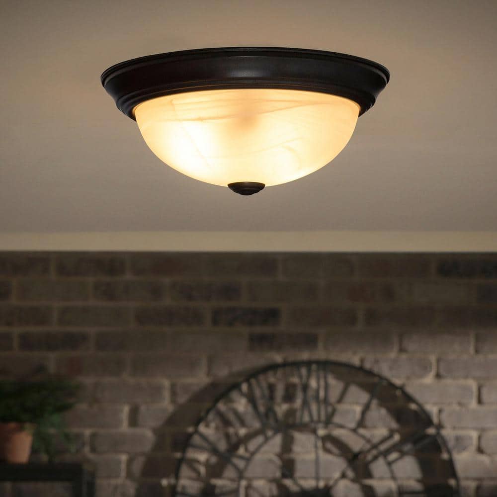 14 in. Medium 2-Light Oil Rubbed Bronze Ceiling Light Flush Mount price history on PriceWatchPro