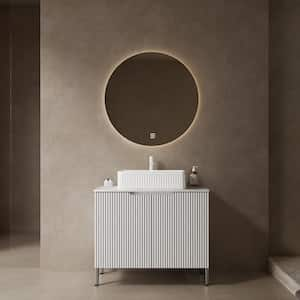 24.02 in. x 18.31 in. x 20.4 in. White Walnut Wall Mounted Plywood Bathroom Vanity with Ceramic Sink with 2-Drawers