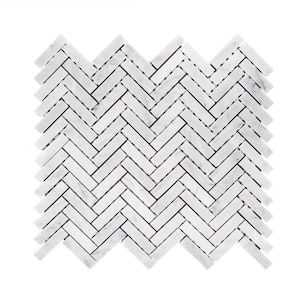 Jet Stream White 10.125 in. x 11.125 in. Herringbone Honed Marble Floor and Wall Mosaic Tile (7.82 sq. ft./Case)