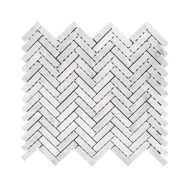 Jeffrey Court Jet Stream White 10.125 in. x 11.125 in. Herringbone Honed Marble Floor and Wall Mosaic Tile (7.82 sq. ft./Case)