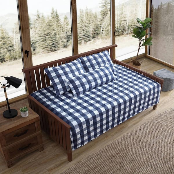 Eddie Bauer Lakehouse Plaid 4-Piece Blue Cotton Bonus Daybed Set