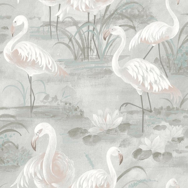 Chesapeake Everglades Grey Flamingos Paper Strippable Roll (Covers 56.4 sq. ft.)