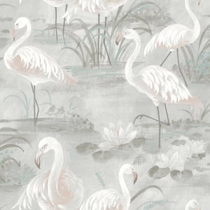 Everglades Grey Flamingos Grey Wallpaper Sample