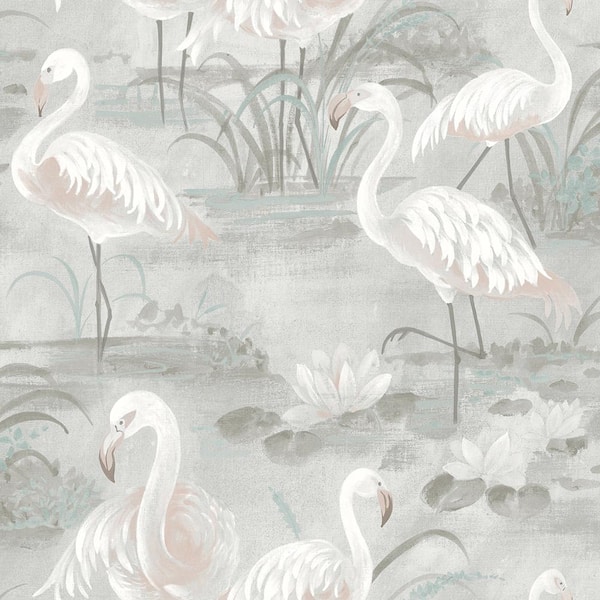 Chesapeake Everglades Grey Flamingos Grey Wallpaper Sample