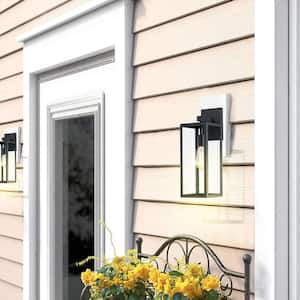 Martin 1-Light 17.25 in. H Matte Black Finish Hardwired Outdoor Wall Lantern Sconce (2-Pack)