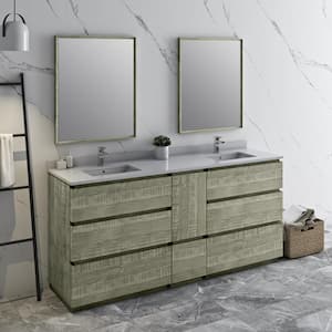 Formosa 72 in. W x 20 in. D x 35 in. H Bath Vanity in Sage Gray with Vanity Top in White with 2 White Sinks and Mirrors