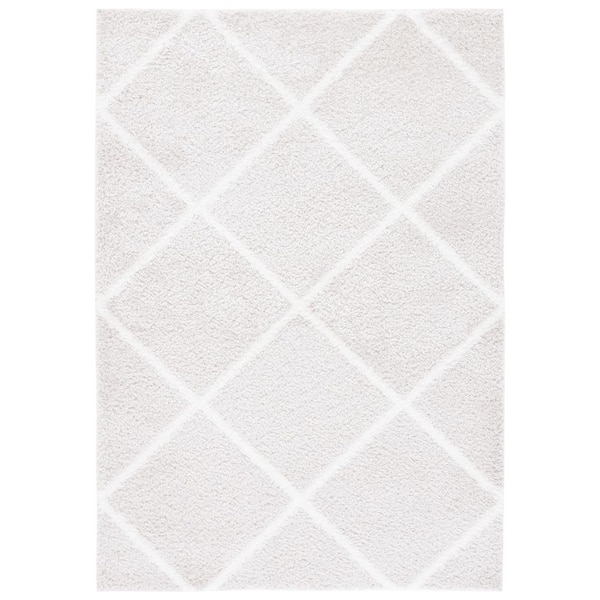 Tahoe Shag 7 ft. x 9 ft. Silver/White Diamond Abstract Area Rug