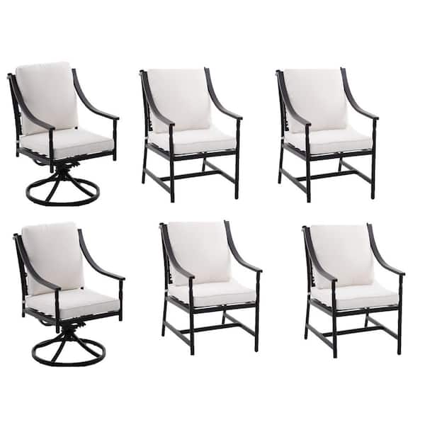 Home Decorators Collection Wakefield Stationary Aluminum Outdoor Dining Chairs with CushionGuard Plus Natural White Cushions