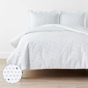 Company Kids Ditsy Stars Blue Queen Organic Cotton Percale Duvet Cover Set