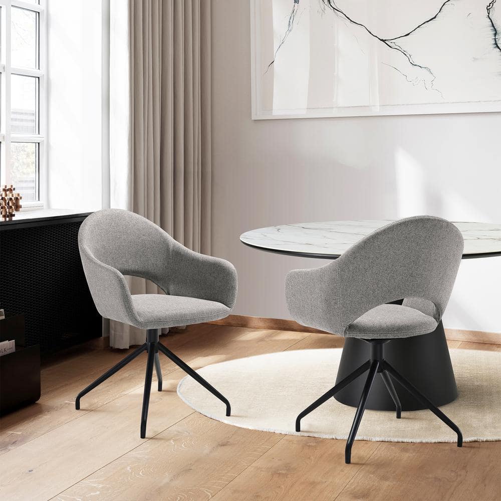 Gray Upholstered Swivel Side Chair with Black Metal Legs