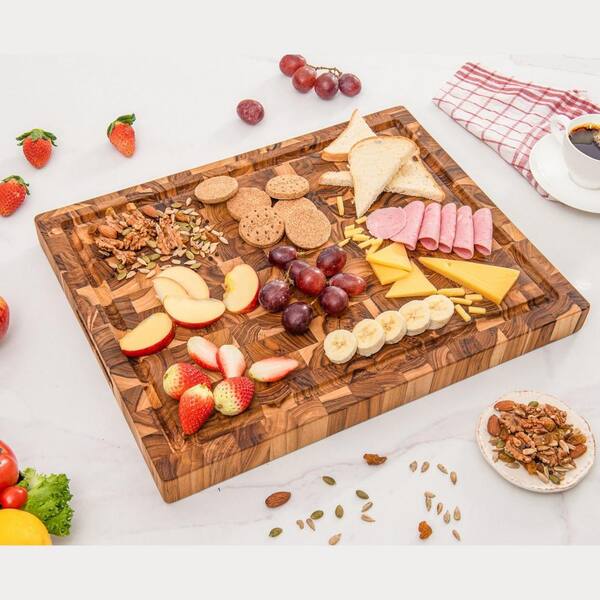 Luxury Wood Cutting Board For Kitchen - Chopping Board W/Juice Groove &  Easy Grip Handle - Organic Wooden Cutting Boards For Meat, Cheese, Fruits 