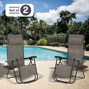 Gray Folding Zero Gravity Steel Outdoor Lounge Chairs (2-Pack)