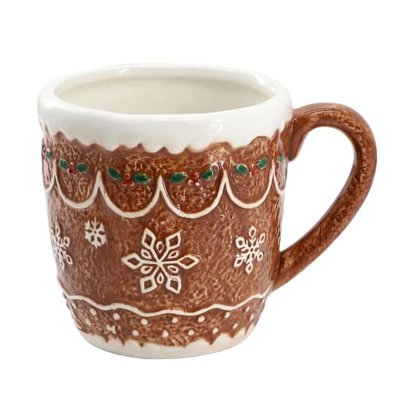 MARTHA STEWART 18 qz. Ceramic Holiday Gingerbread Mug in Brown
