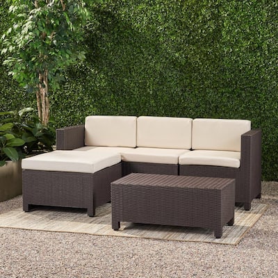 Kailani Dark Brown 5-Piece Plastic Patio Conversation Seating Set with Beige Cushions